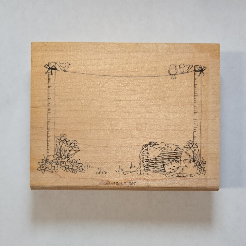 Wooden Stamp with Floral and Basket Design - Stampin' Up 1997
